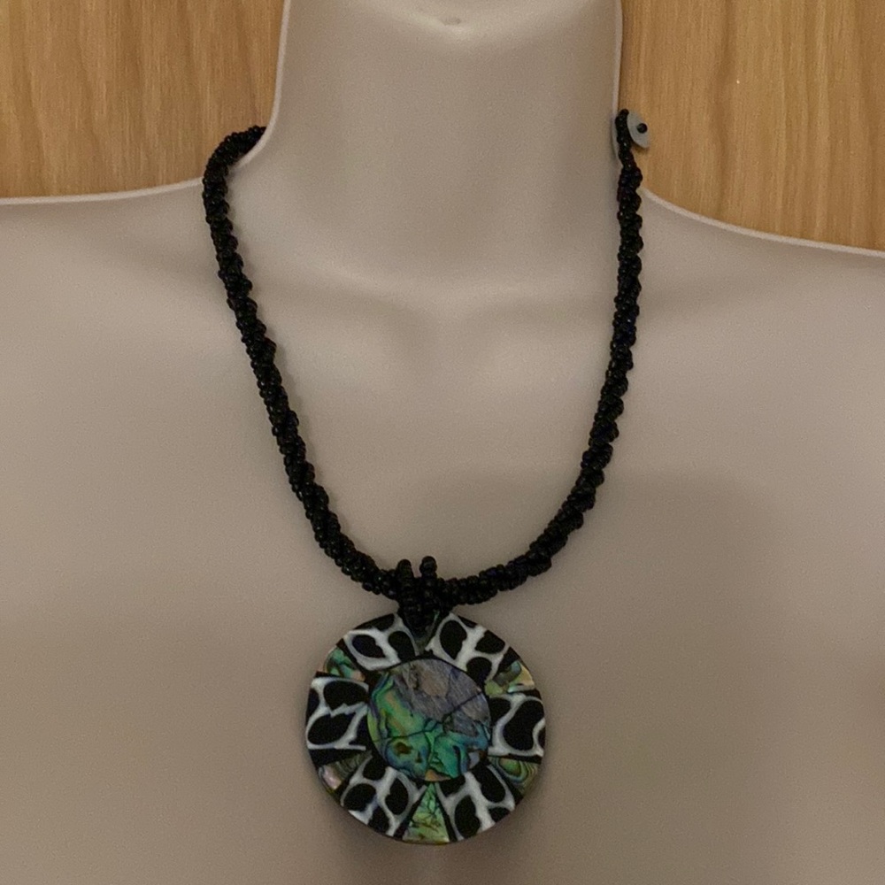 Black beaded Abalone necklace